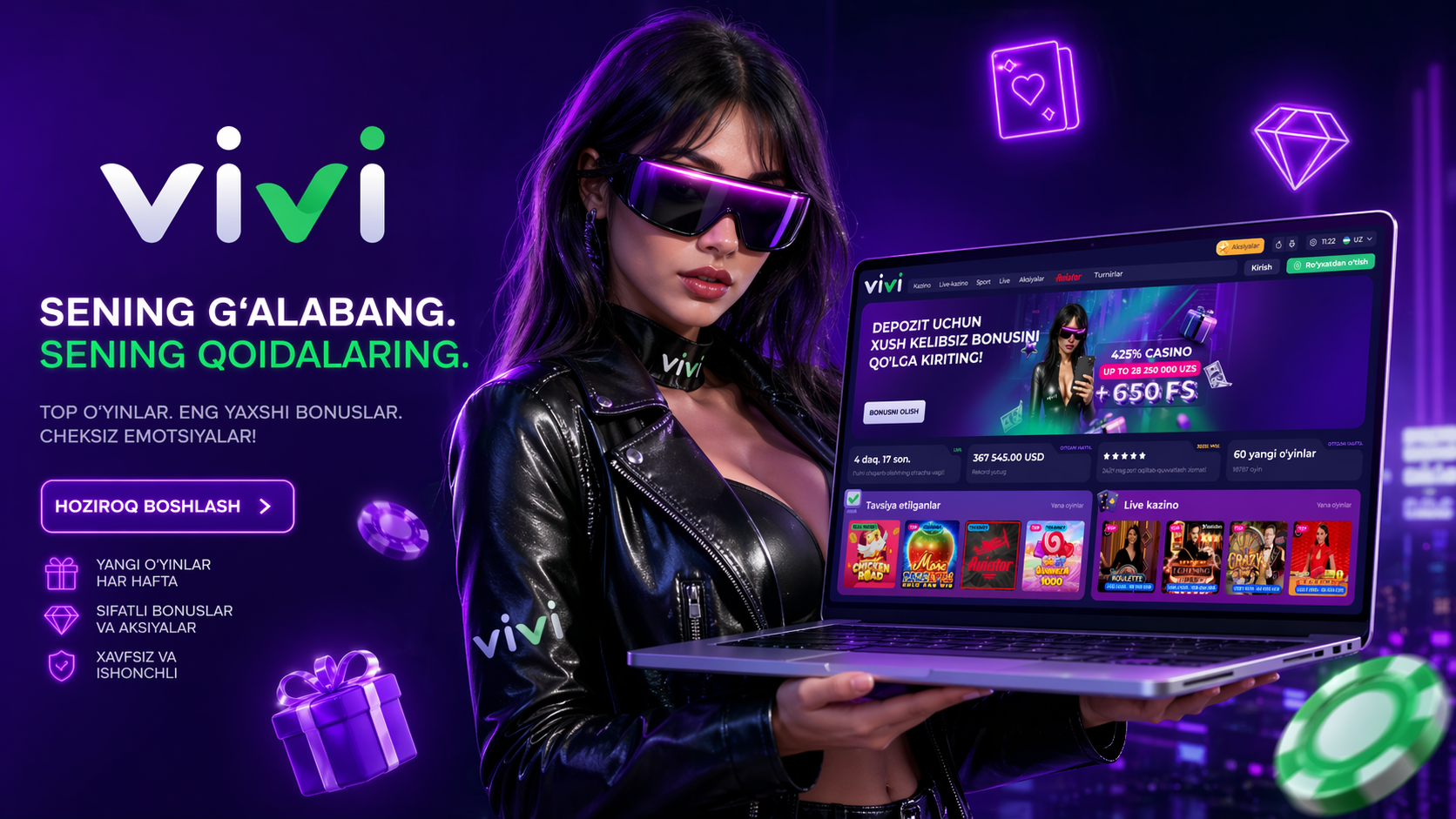 Vivi Casino UZ platformasi, sport bet va casino sport bet bo‘limlari